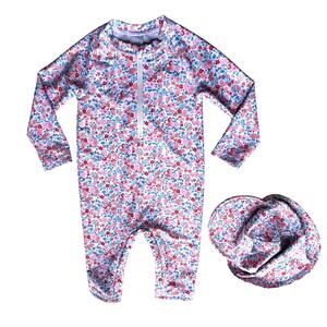 M & S One-piece & Hat Floral Baby Swim Set Size 12-18mos